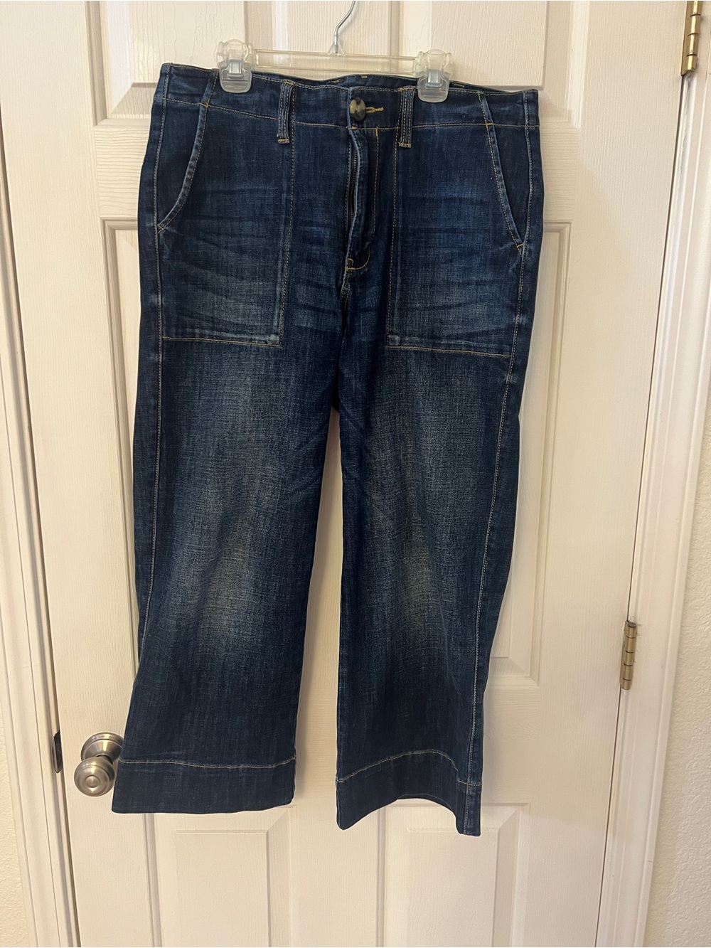 CAbi Women’s Relaxed Dark Blue Denim Wide Leg Cropped Jeans